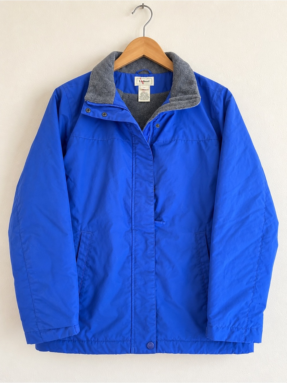 L.L. Bean Women's Royal Blue Puffer Jacket with Gray Fleece Collar